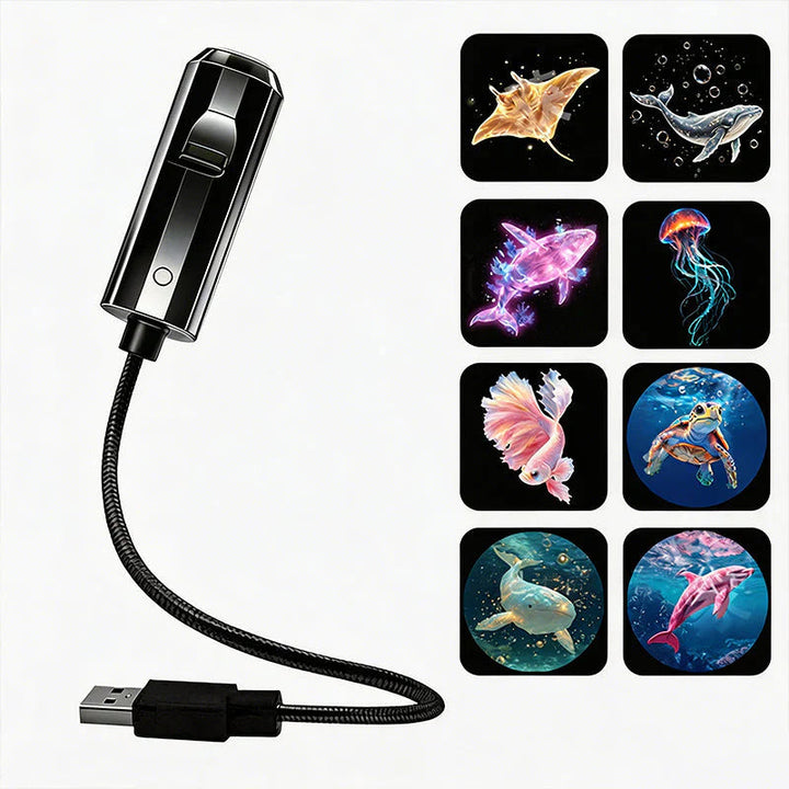 Wandprojektor mit 10 Motiven: Sternenhimmel, Galaxie, Ozean. USB-betrieben, ideal als Dekoration & Geschenk.