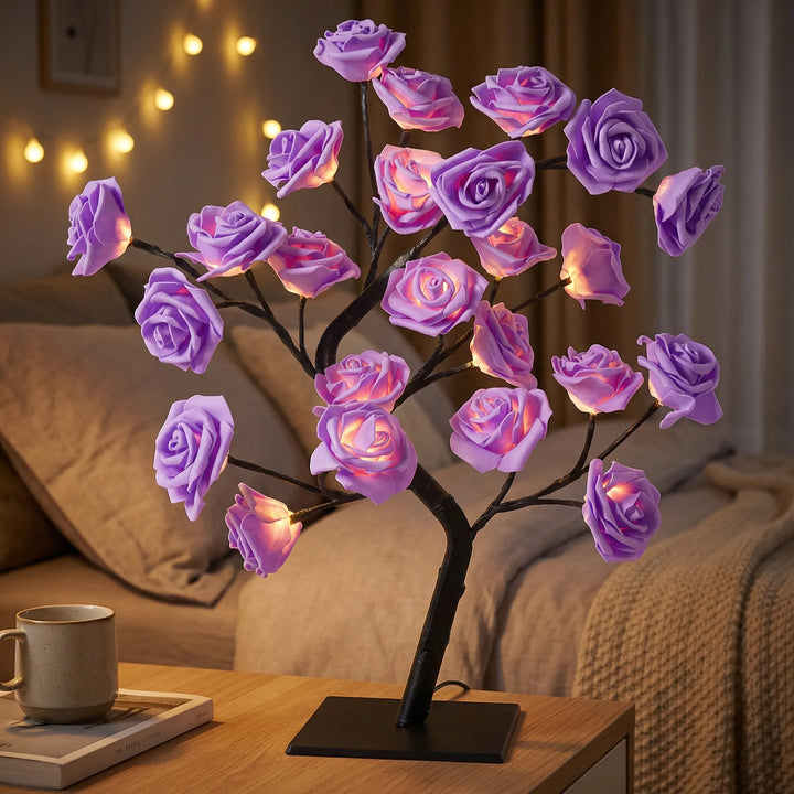 LED-Tischlampe Rosenblütenbaum, warmweißes Stimmungslicht für gemütliches Wohnzimmer und Schlafzimmer Ambiente.