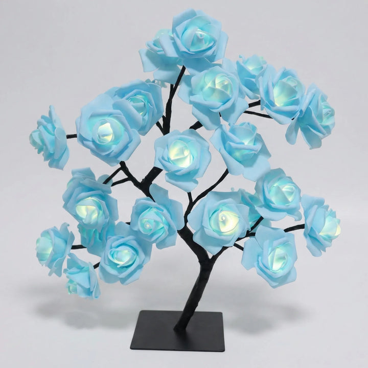 Stimmungsvolle LED-Tischlampe in Rosenbaum-Form, biegbare Äste für individuelle Gestaltung im Wohnzimmer.