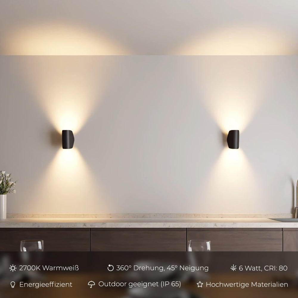 Wetterfeste Außenwandleuchte LED, drehbares warmweißes Licht, perfekt für Terrasse & Garten.