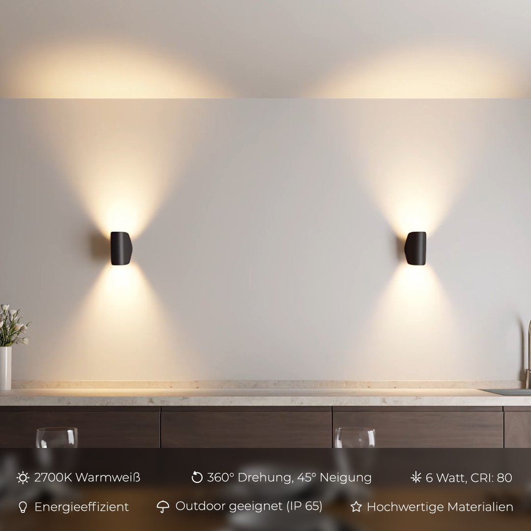Wetterfeste Außenwandleuchte LED, drehbares warmweißes Licht, perfekt für Terrasse & Garten.