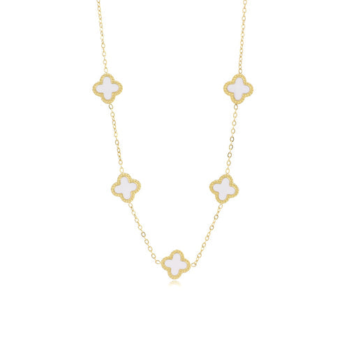 Elegante Damen-Halskette mit goldenem Kleeblatt-Anhänger, ein stilvoller Glücksbringer für Frauen.