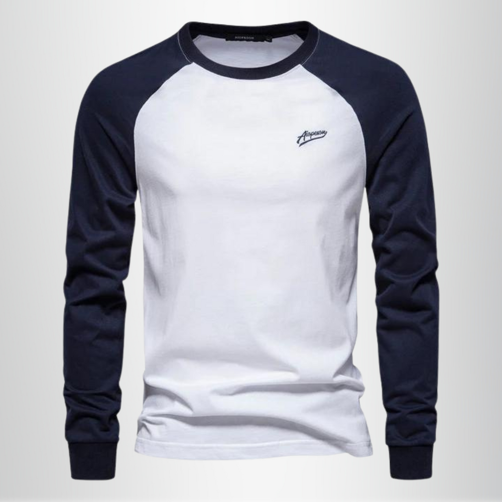 Modernes Herren Langarmshirt, Raglan-Schnitt. Ideal als Basic Oberteil für Herbst & Winter. Bequemer Rundhals.
