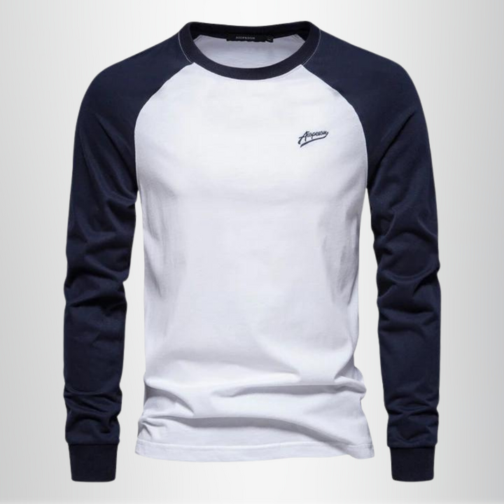 Modernes Herren Langarmshirt, Raglan-Schnitt. Ideal als Basic Oberteil für Herbst & Winter. Bequemer Rundhals.