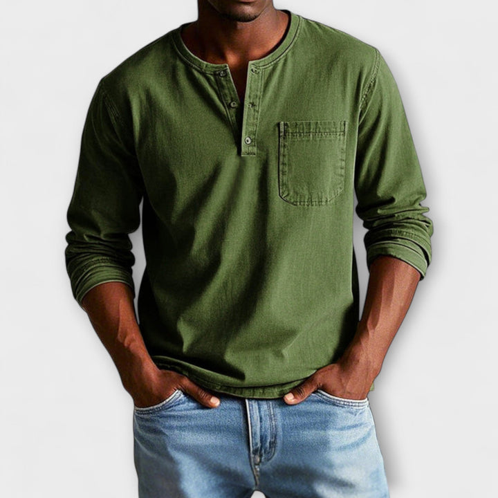 Hochwertiges Herren Langarmhemd mit Knopfleiste, gepflegtes Design für Männermode.