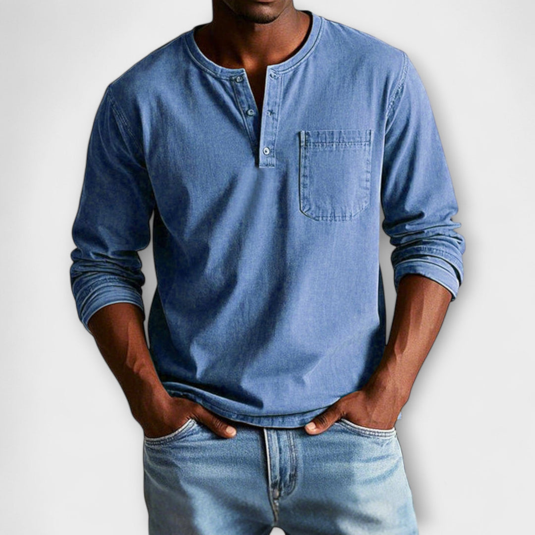 Modernes Herren Langarmhemd mit Knopfleiste, ideal für Business Casual & Freizeit.