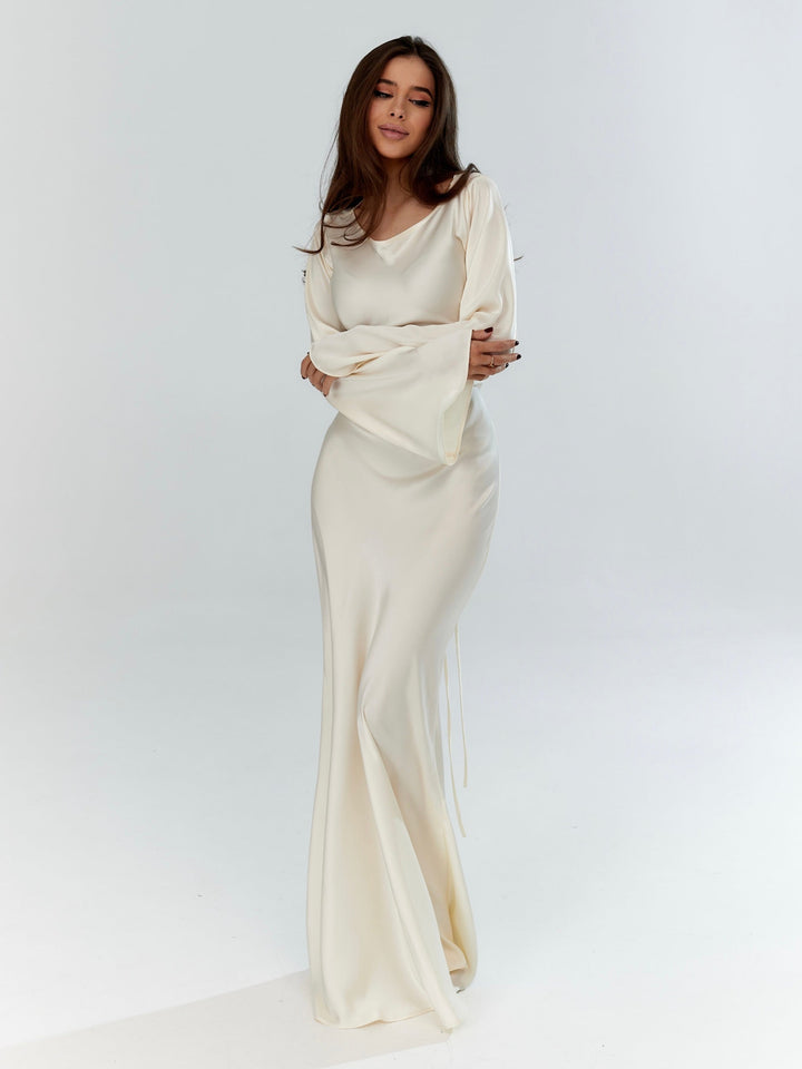 Damen Langarm Maxikleid, elegant für jeden Anlass. A-Linie, Empire-Taille.