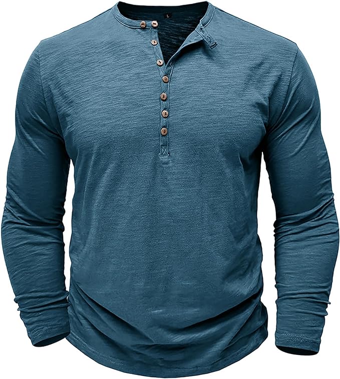 Bequemes Herren Henley Langarmshirt, ideal als Freizeitshirt für den Alltag, atmungsaktiv.