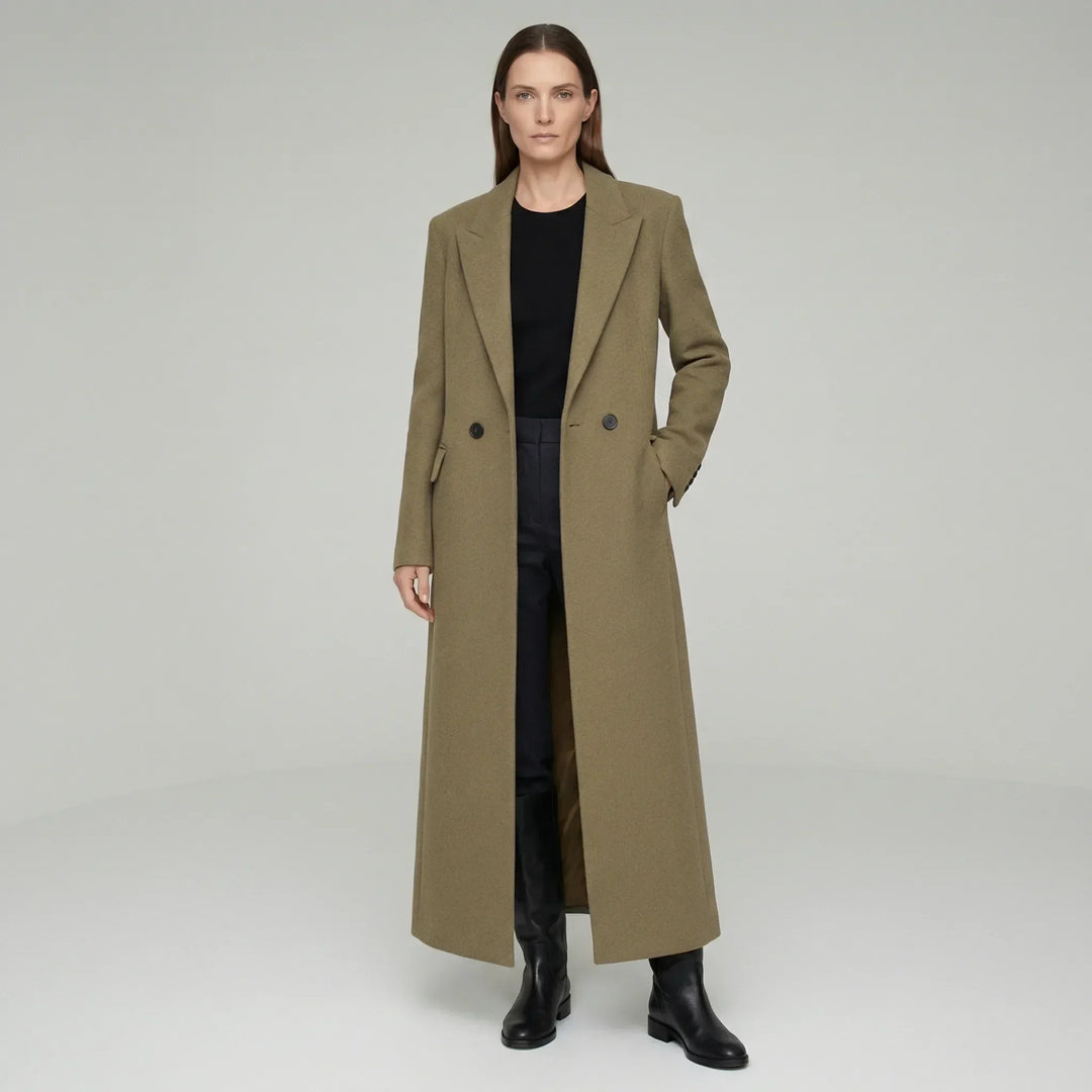 Edler rubinroter Damen Longline-Mantel, tailliert, ideal als elegante Oberbekleidung für Damen.
