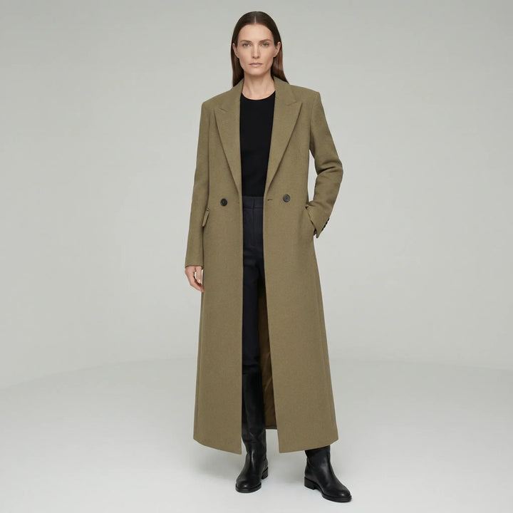 Edler rubinroter Damen Longline-Mantel, tailliert, ideal als elegante Oberbekleidung für Damen.
