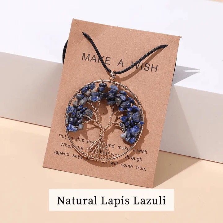 Sieben Chakren Lebensbaum Halskette für Damen & Herren. Edler Naturstein-Schmuck mit Symbolkraft.