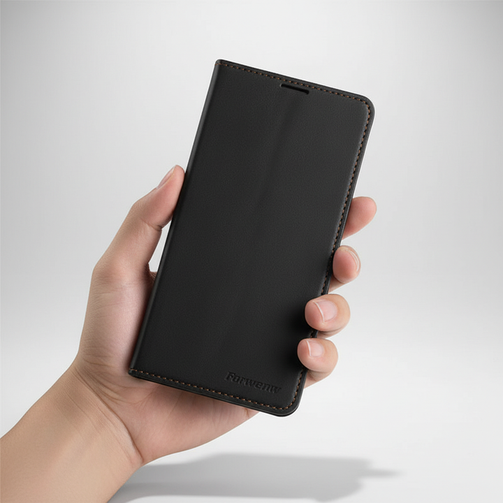 Premium iPhone Lederhülle mit Kartenfach, bietet eleganten Rundumschutz für Ihr Smartphone.