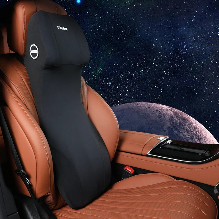 Ergonomische Rückenstütze mit Lendenkissen & Nackenkissen aus Memory-Schaum. Optimal für Auto & langen Fahrten.