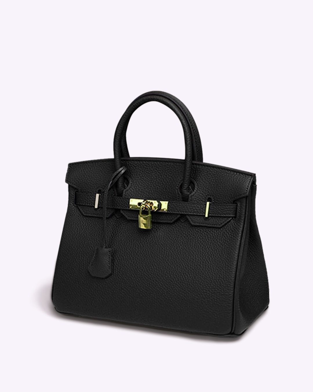 Frontansicht: Stilvolle Damen Lederhandtasche mit prägnantem Schloss, elegant & geräumig.
