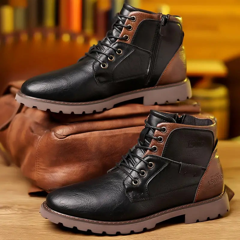 Stilvolle braune Herrenstiefel mit Schnürung & Reißverschluss. Bequeme Business Schuhe oder elegante Freizeitschuhe für Männer.