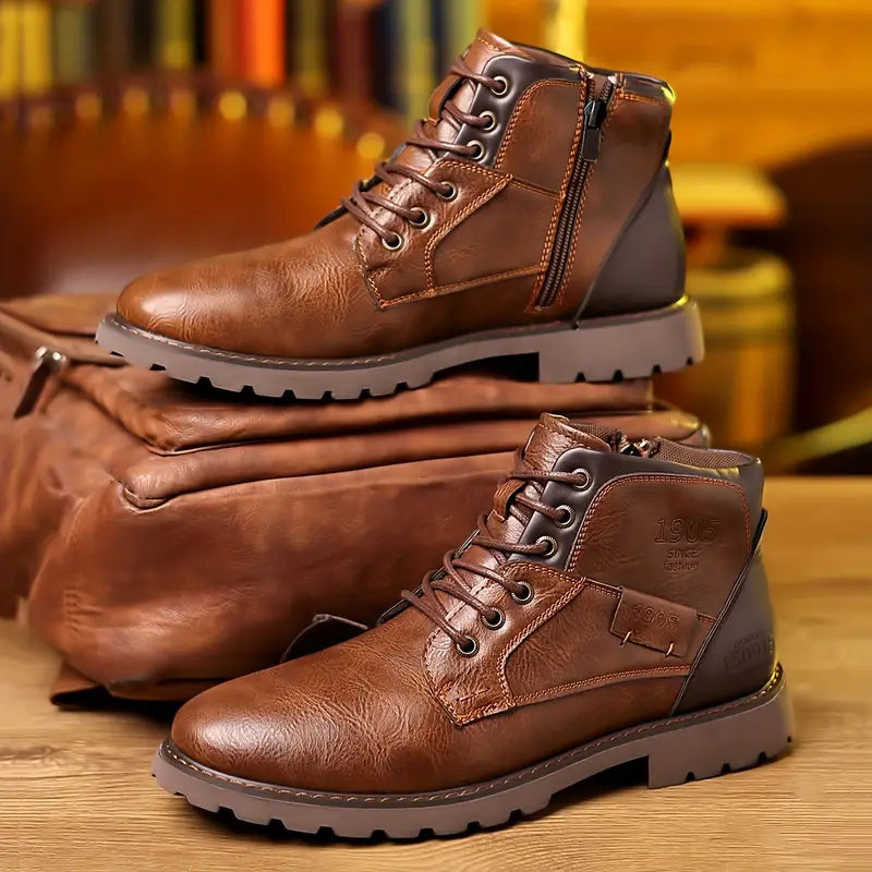 Elegante Herren Schnürstiefel mit praktischem Reißverschluss, bequemer Passform und rutschfester Sohle für Business & Freizeit.