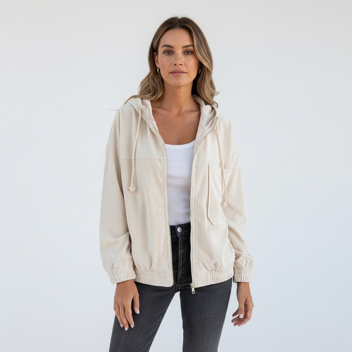 Leichte, bequeme Damen-Übergangsjacke mit Kapuze; perfekt für wechselhafte Tage im Frühling und Herbst.
