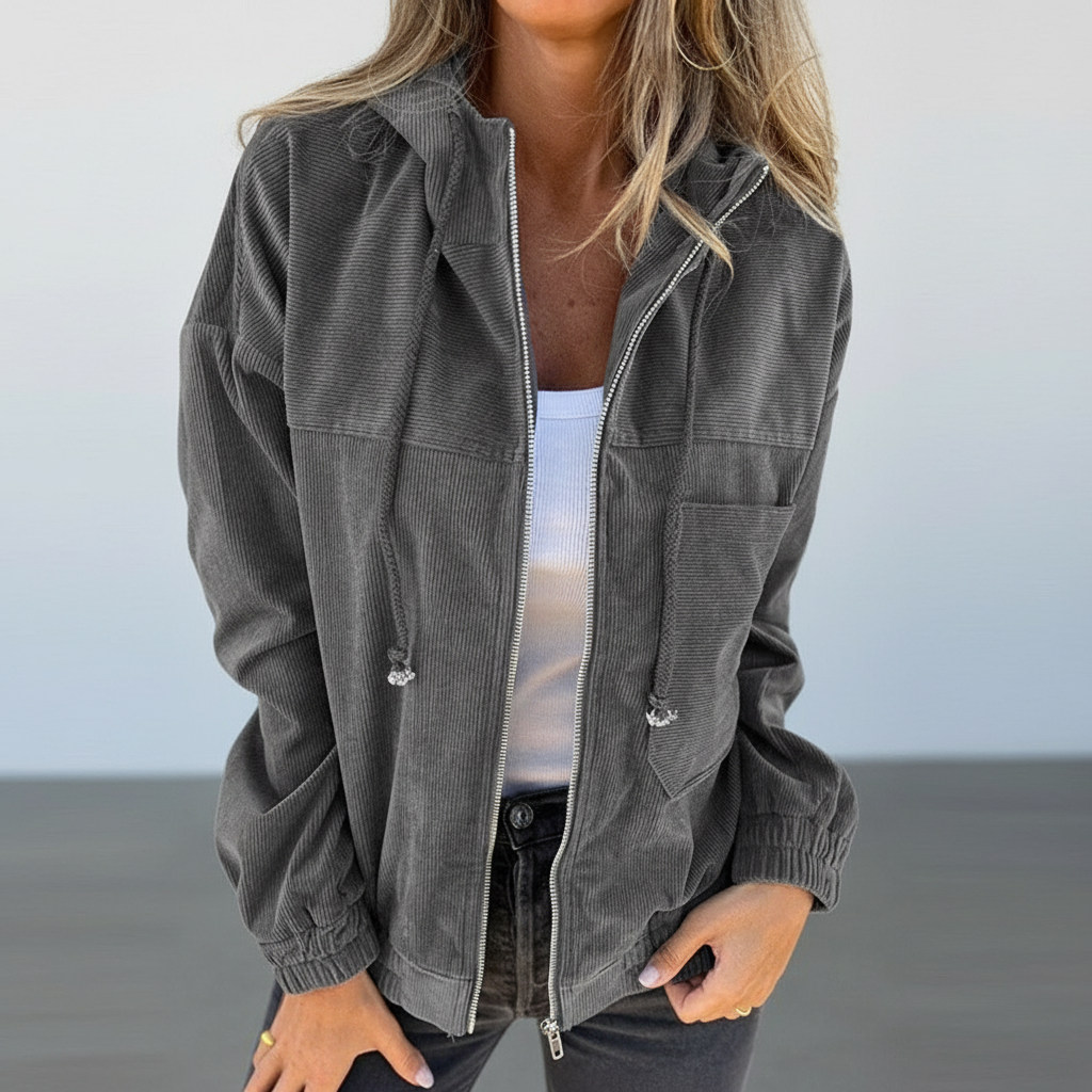 Elegante leichte Damenjacke mit Kapuze; ideal für Frühling, Herbst, Outdoor und stilvolle Casual-Looks.