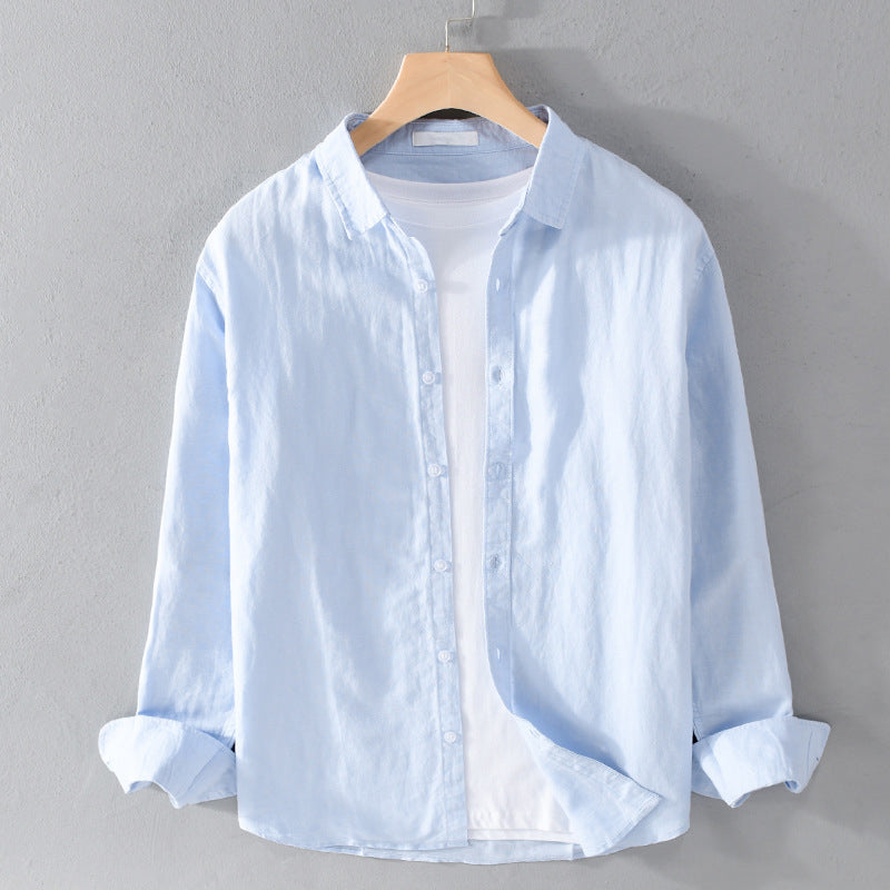 Modernes Herren Langarmhemd mit Stehkragen in Weiß, elegant und vielseitig für stilvolle Outfits.