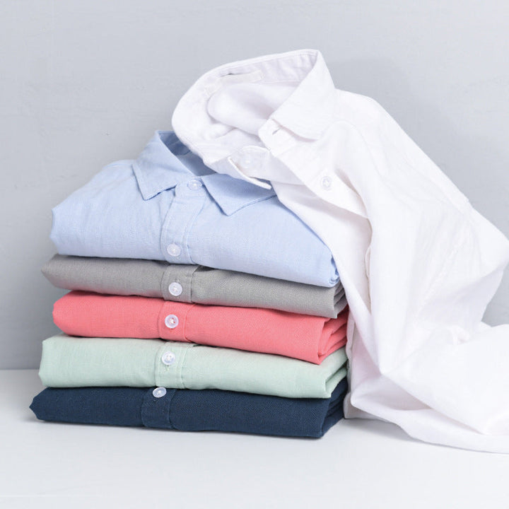 Blaues Herren Langarmhemd, bequemes Stehkragenhemd für Freizeit und moderne Casual-Outfits.