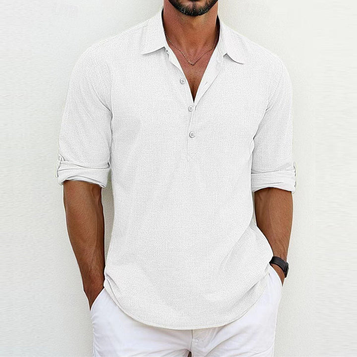 Klassisches Herren Henley Hemd mit Knopfleiste, elegant & bequem, ideal für Frühling, Sommer & vielseitige Garderobe.