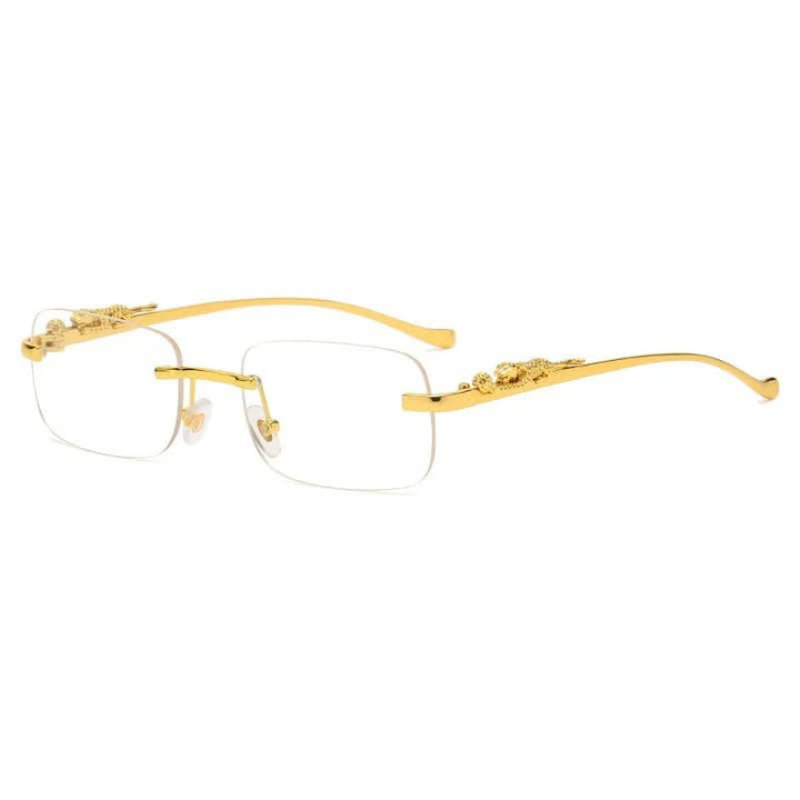 Stilvolle randlose Sonnenbrille, Leopard-Muster, UV400 Schutz, für Damen, Rechteck-Form.