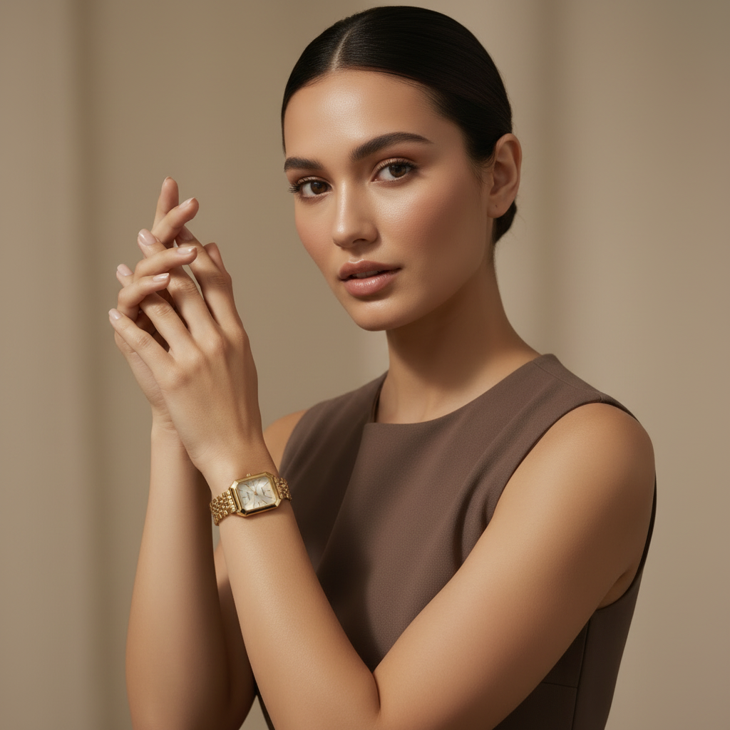 Elegante, minimalistische eckige Damenarmbanduhr. Perfektes schlichtes Accessoire für Business und Alltag.