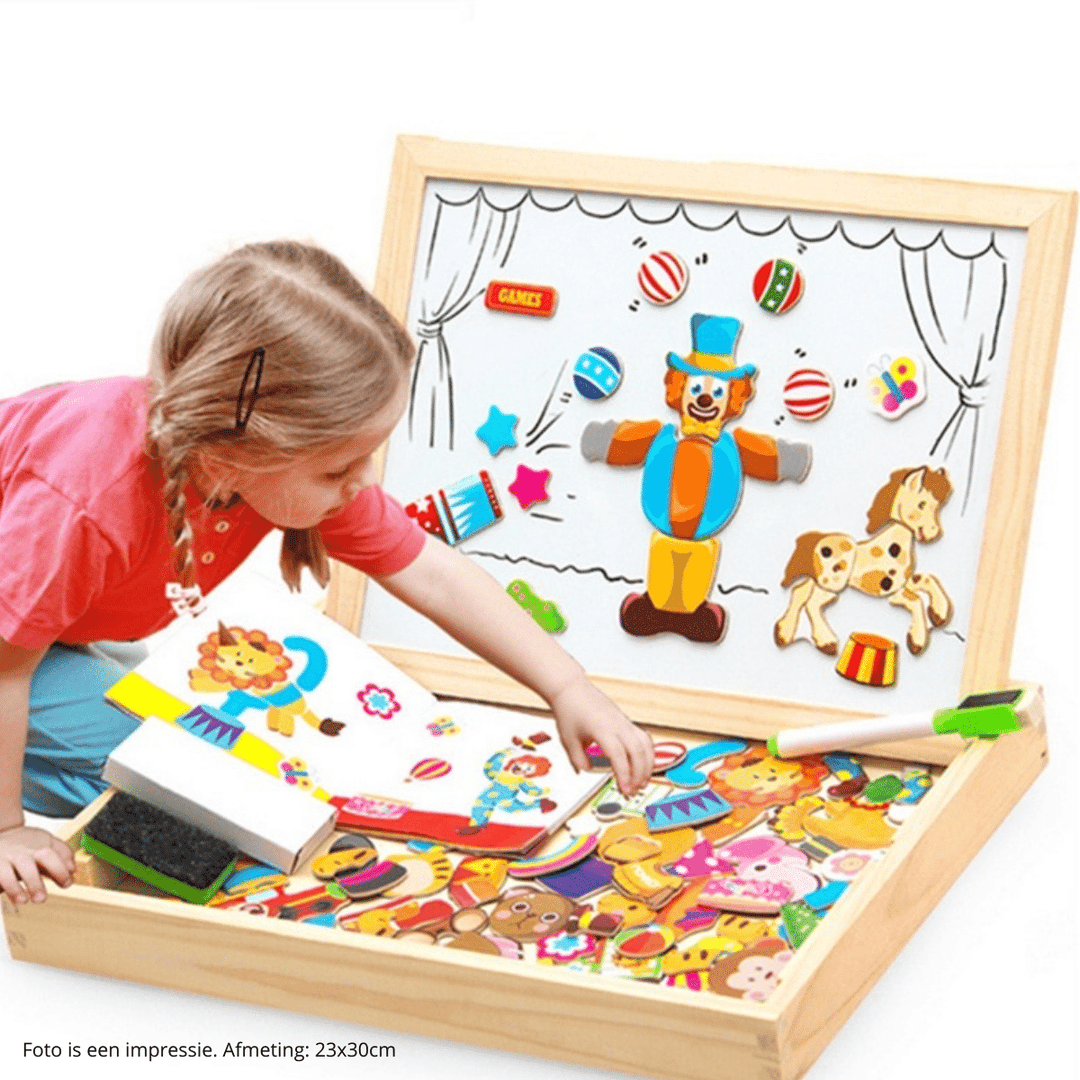 Magnetische Spieltafel aus Holz für Kinder, fördert Kreativität & Spielspaß beim Malen und Zeichnen.