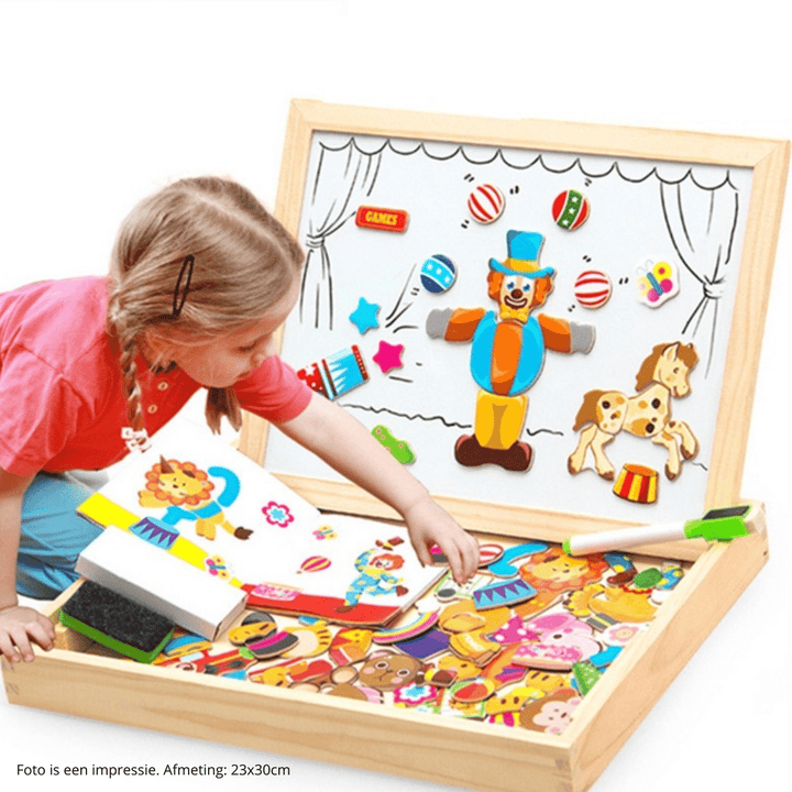Magnetische Spieltafel aus Holz für Kinder, fördert Kreativität & Spielspaß beim Malen und Zeichnen.