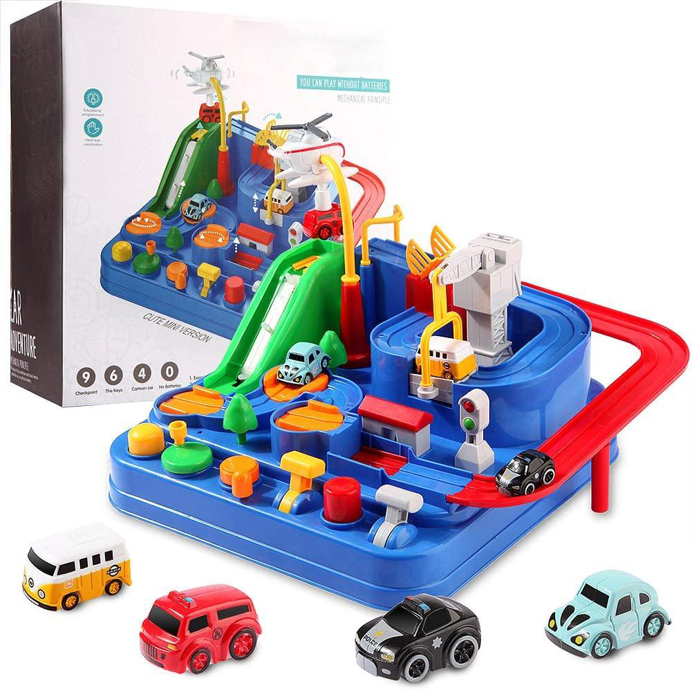 Kinder Rennbahn mit interaktiven Elementen, Auto Spielzeug für Vorschulkinder. Fördert Entwicklung & Feinmotorik.