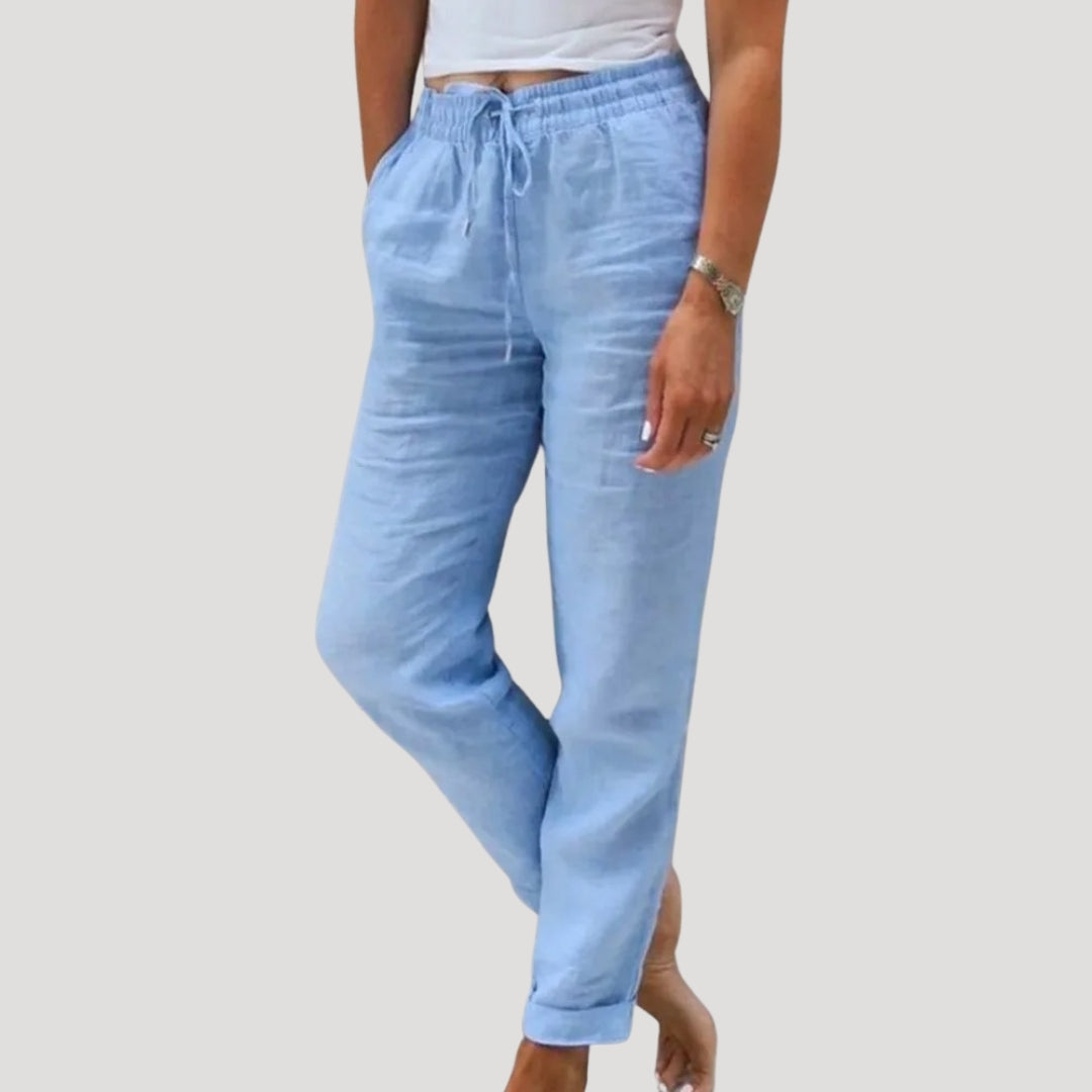 Damen Freizeithose für Frühling & Sommer. Elastischer Bund, lockerer Schnitt, bequemer Stil. Auch in großen Größen verfügbar.