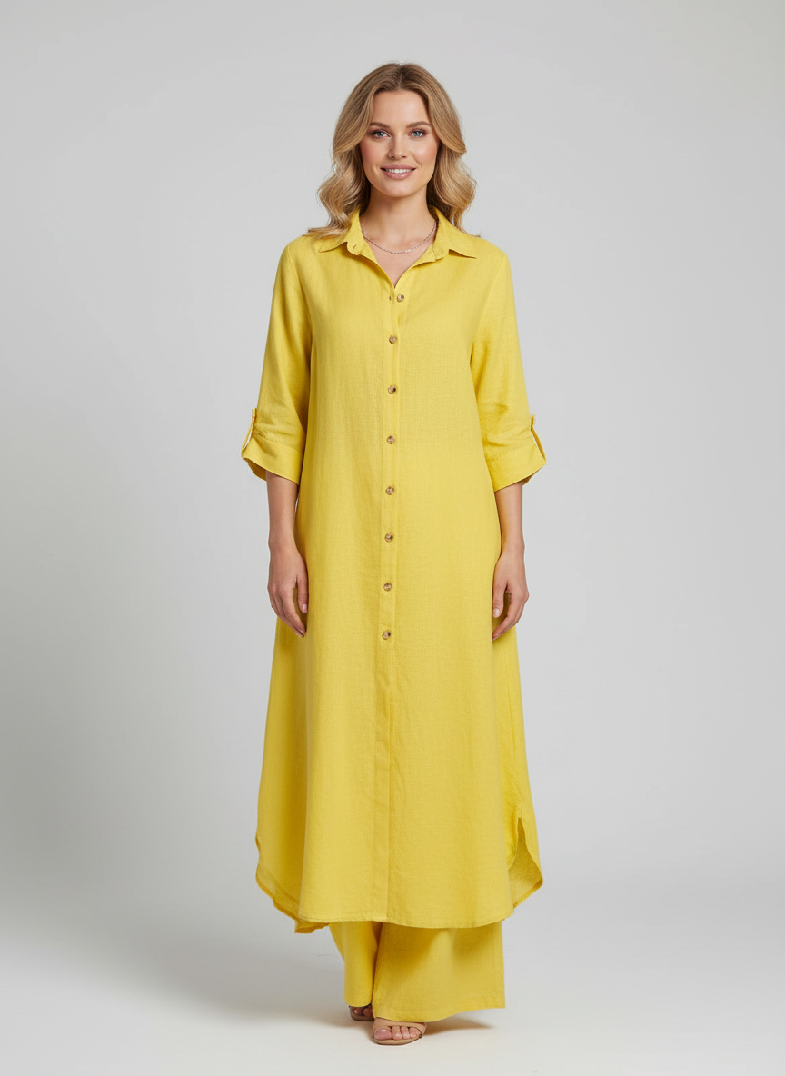 Stylisches Damen Sommer Set: bequeme weite Hose & lange Bluse. Perfekt für Urlaub und entspannte Freizeit.