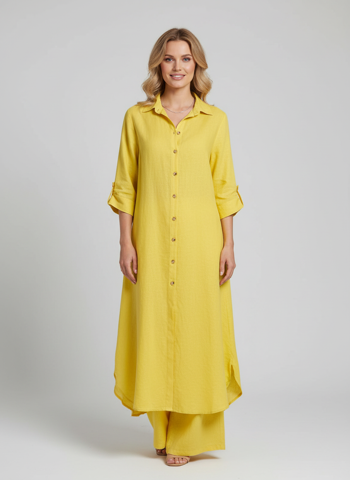 Stylisches Damen Sommer Set: bequeme weite Hose & lange Bluse. Perfekt für Urlaub und entspannte Freizeit.