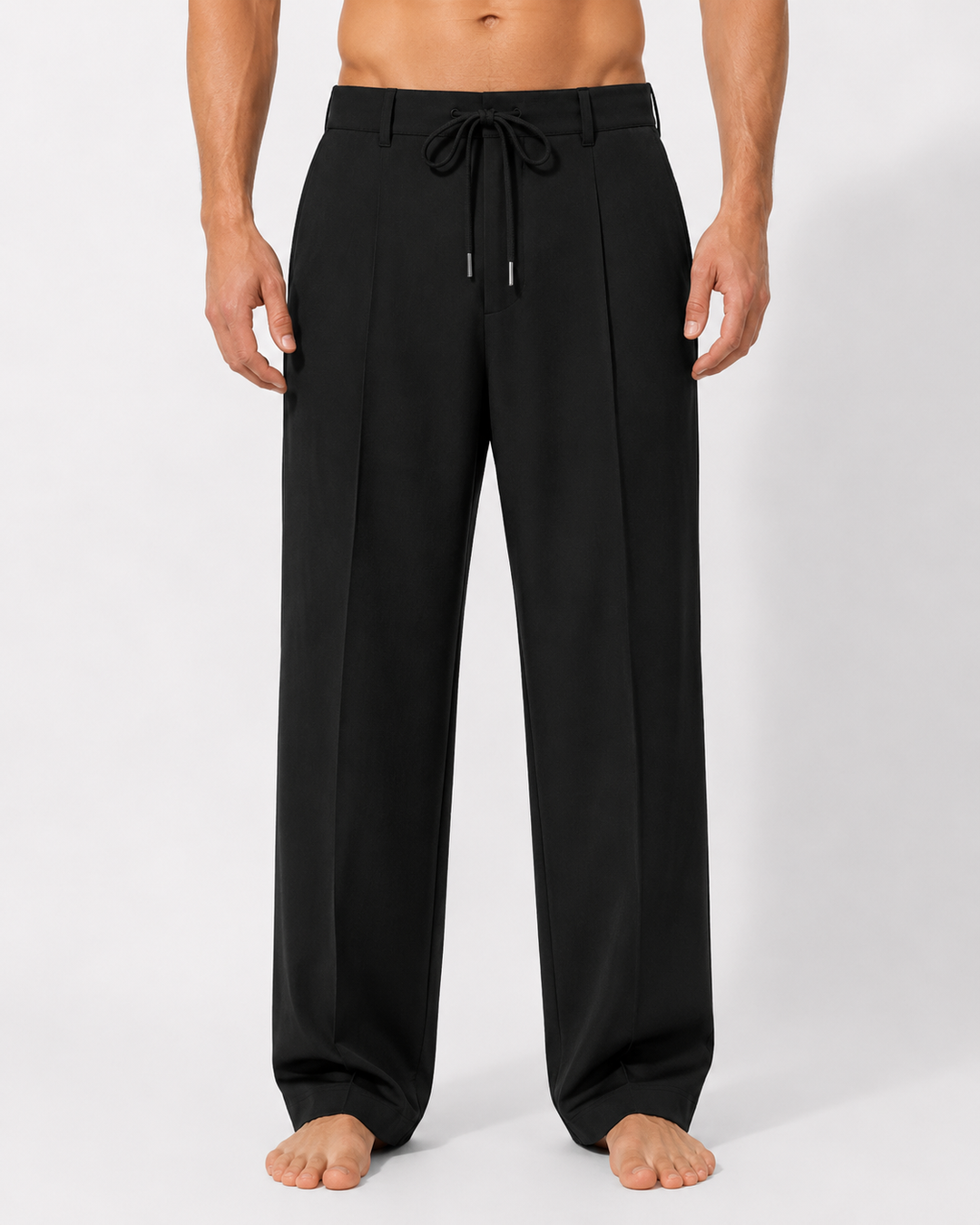 Stilvolle Herren Sommerhose mit Kordelzug & Falten, locker geschnitten, ideal für elegante Freizeit-Looks.
