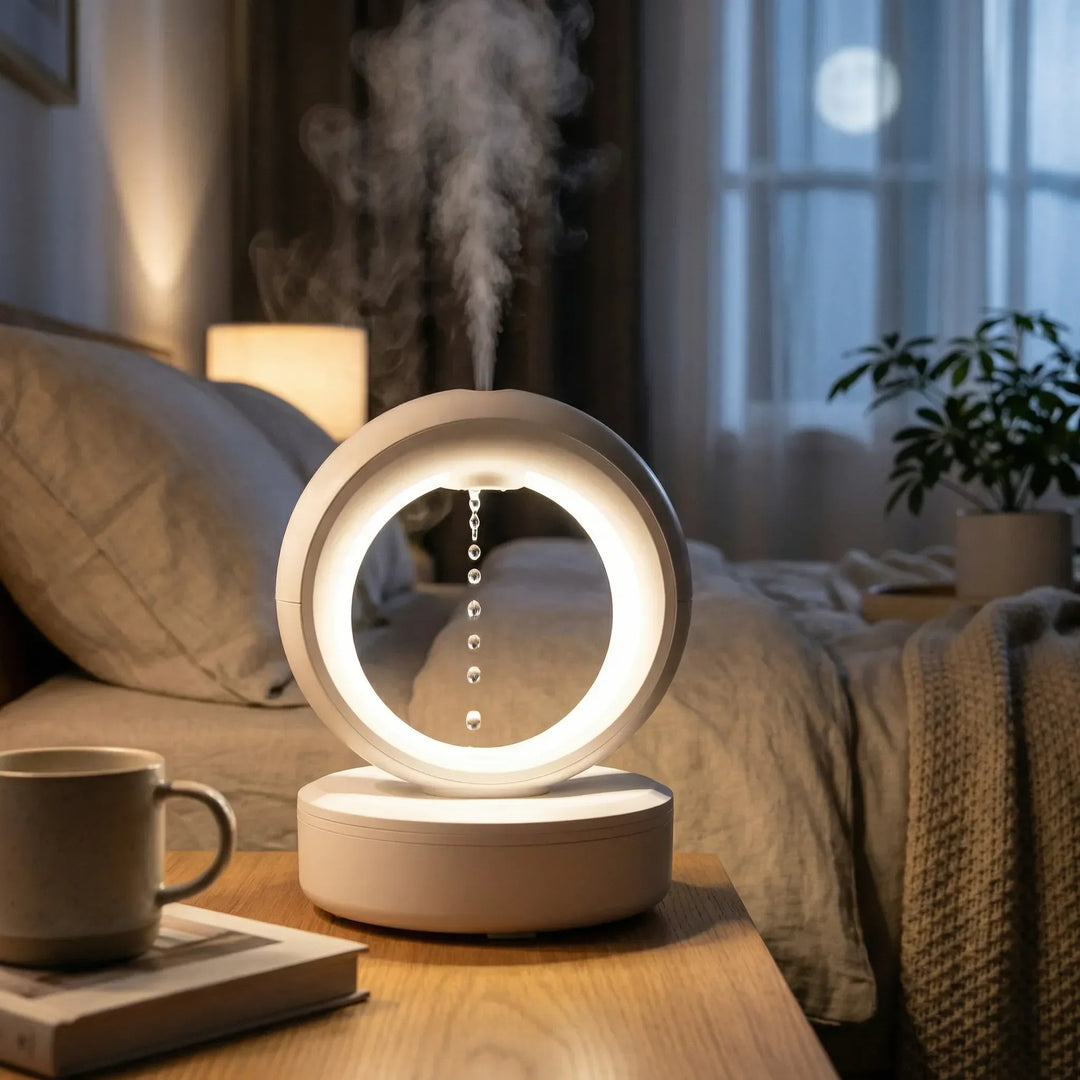 Modernes, schwebendes LED Luftbefeuchter & Aroma Diffuser. Verbessert Raumklima & schafft entspannende Atmosphäre.