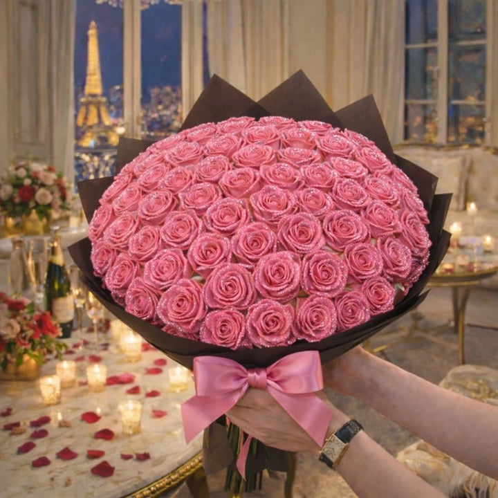 Dekorative Glitzerrose, perfekt als funkelnde Raumdekoration oder einzigartiges Geschenk.