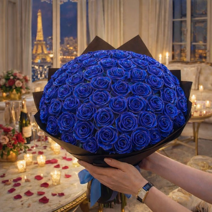 Ewige Glitzerrose, einzeln präsentiert in hochwertiger Geschenkbox, ein Traumgeschenk.