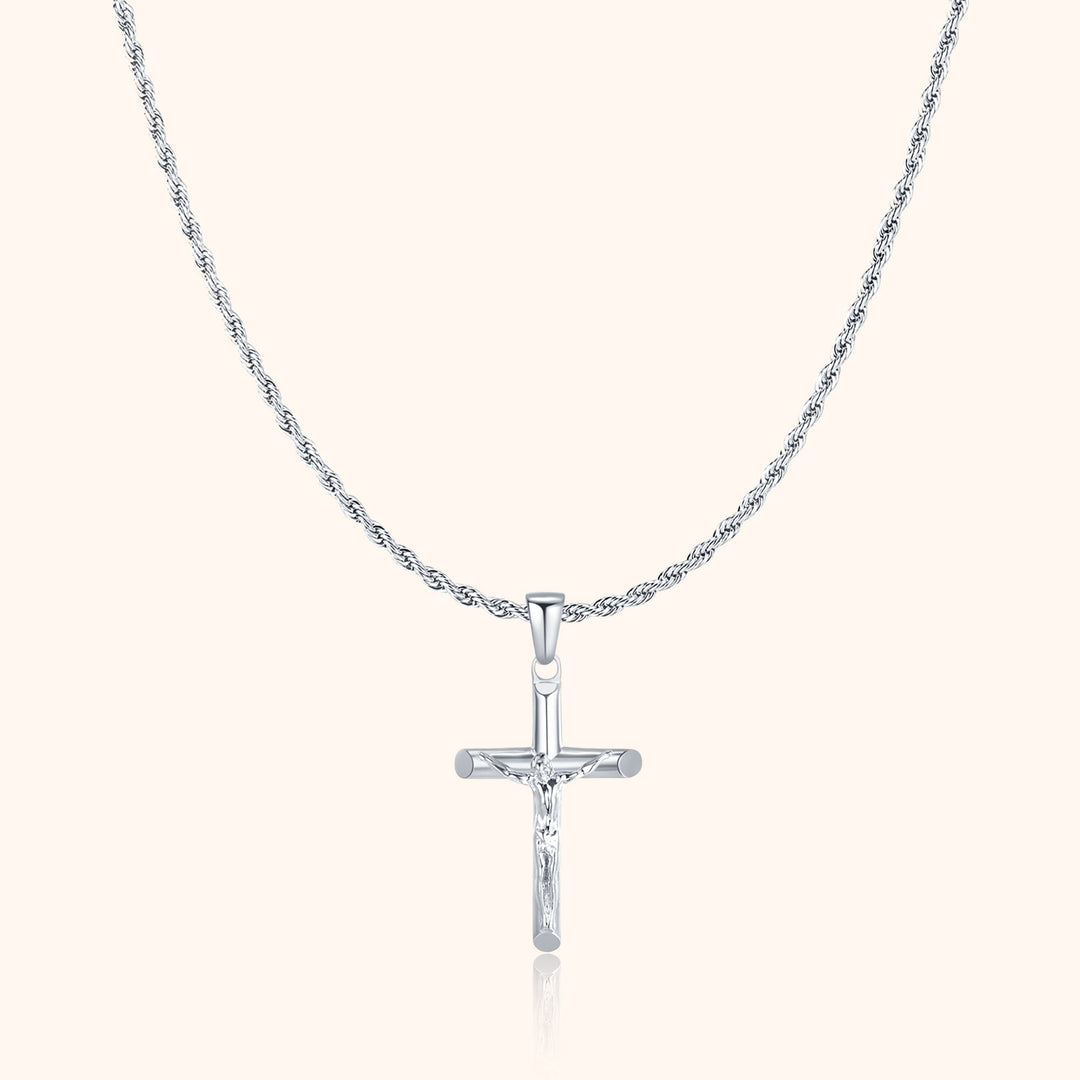 Edle Herren Kreuz Halskette aus Silber, wasserfest. Eleganter Männerschmuck, Symbol des Glaubens.