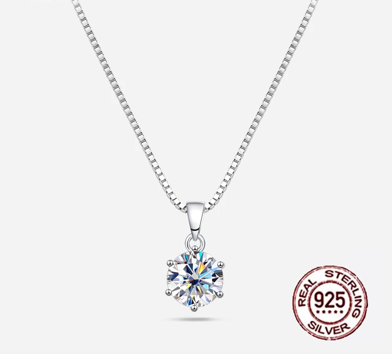 Klassische Damen Moissanit Halskette 925er Silber, runder Brillant, eleganter Edelstein-Schmuck.