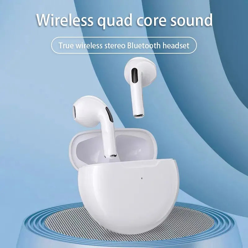 Kompakte Air PRO6 Bluetooth In-Ear Kopfhörer und Ladecase, perfekt für jede Hosentasche.