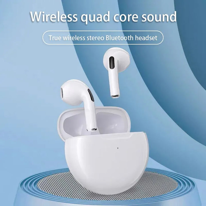 Kompakte Air PRO6 Bluetooth In-Ear Kopfhörer und Ladecase, perfekt für jede Hosentasche.