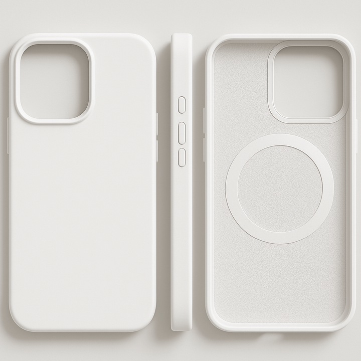 Flexible MagSafe Silikonhülle für iPhone, mit Kameraschutz, Soft Touch Finish und stossfesten Eigenschaften.
