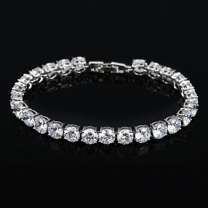 Damen Kristallarmband, silberweißes Tennisarmband mit strahlendem violetten Herz und Zirkonia.