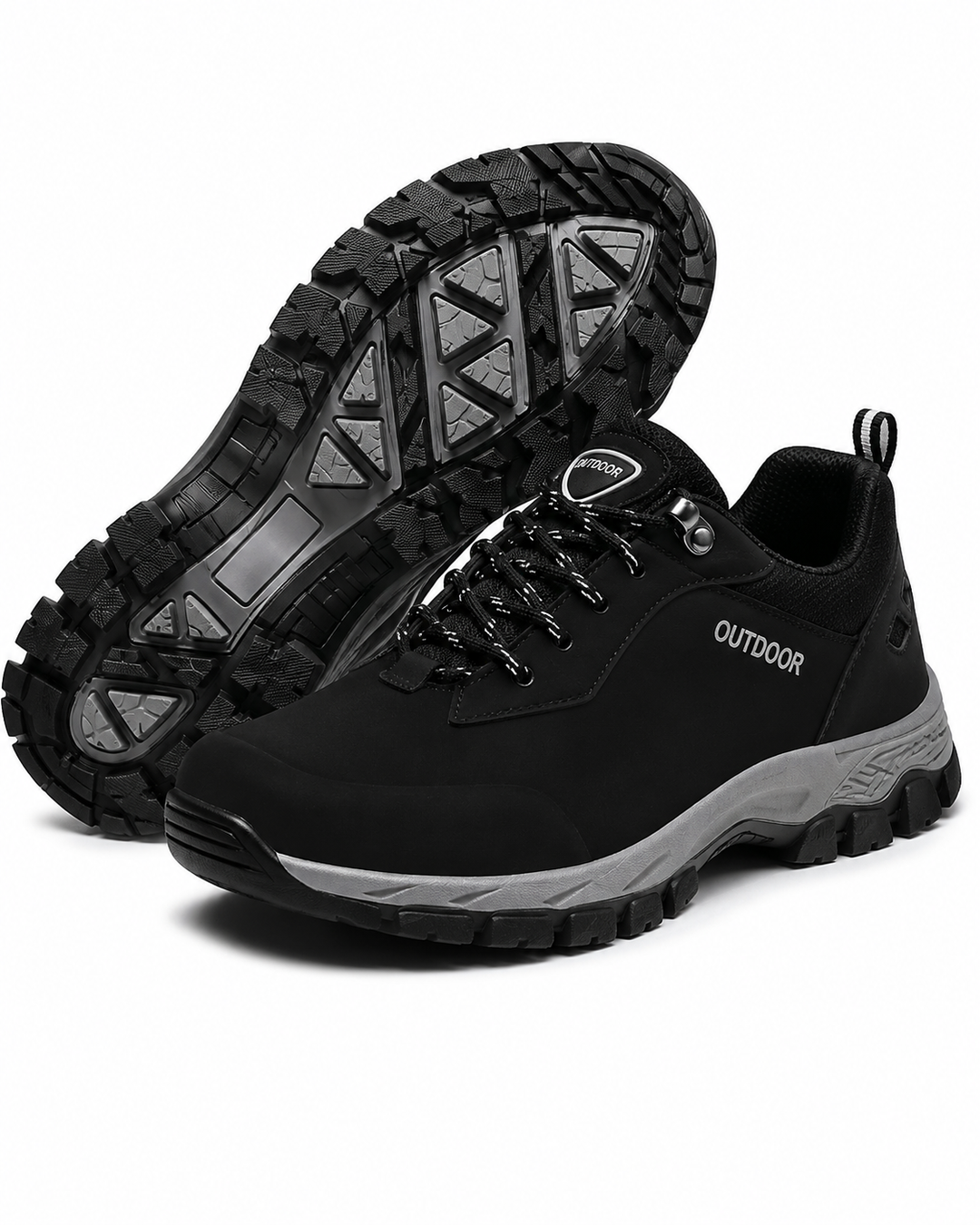 Robuste Herren Outdoorschuhe, Vorderansicht mit Zehenschutz, ideal für Trail & Bergwandern.