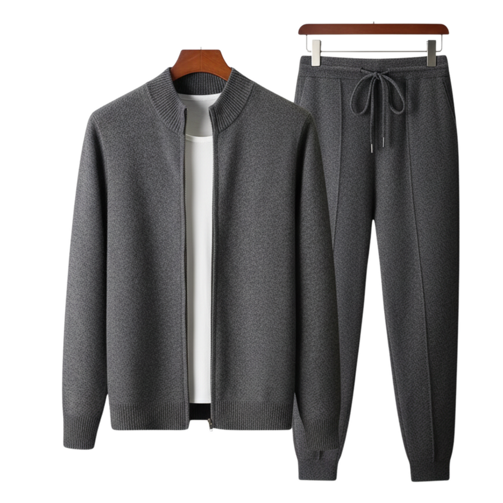 Moderner Herren Trainingsanzug mit Reißverschluss, perfekt für sportliche Aktivitäten oder stilvolle Loungewear.