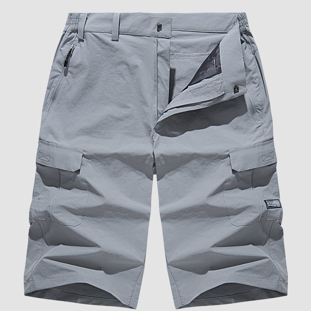 Graue Herren Cargo Shorts, schnelltrocknend und bequem für Outdoor-Sport & Reisen.