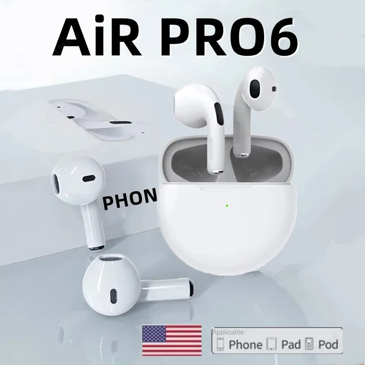 Hochwertige Air PRO6 Bluetooth In-Ear Kopfhörer mit Ladecase in Weiß, ideal für Musikliebhaber.
