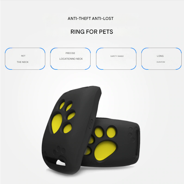 Schwarzes intelligentes GPS-Halsband für Haustiere, PawTrack, bietet Sicherheit und Ortung für Katze oder Hund.