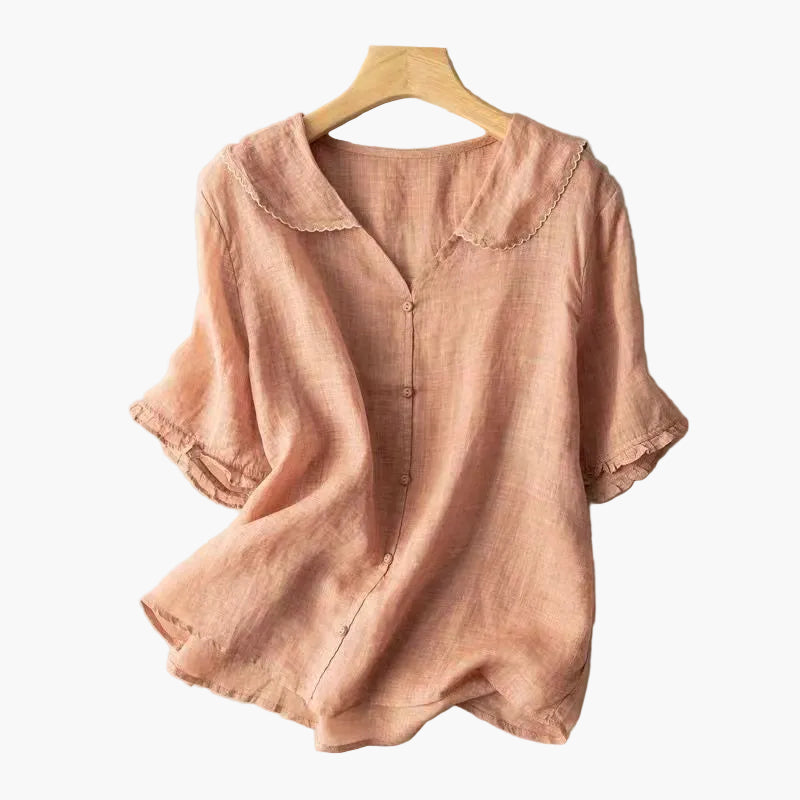 Grüne Damenbluse Vintage mit Bubikragen. Luftiger Alltagsstil, perfekt für Freizeit & Sommer.
