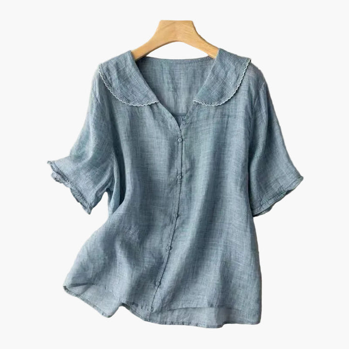 Rosa Damen Vintage Bluse, Bubikragen. Elegante Sommerbluse, feminin, vielseitig für Alltag & Freizeit.